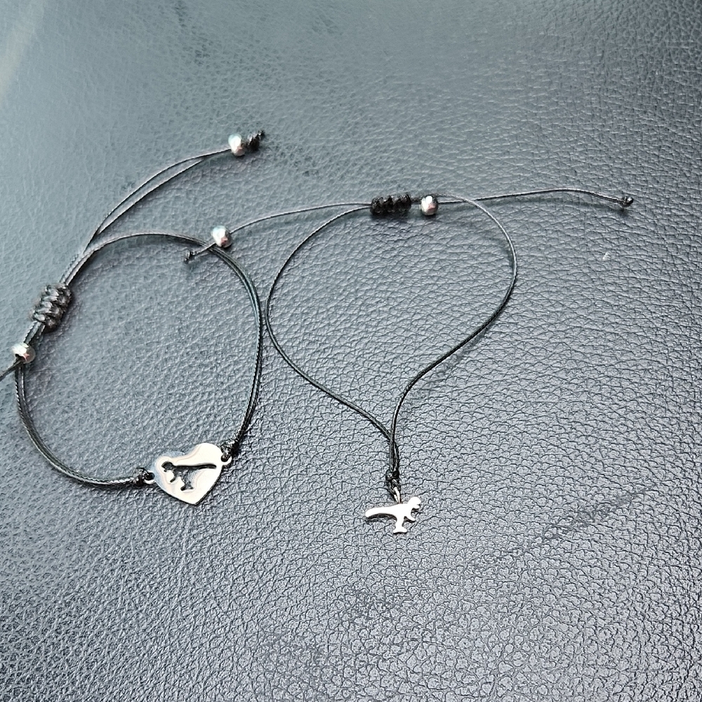 Black and Silver Mother And Son Dinosaur Charm Bracelets